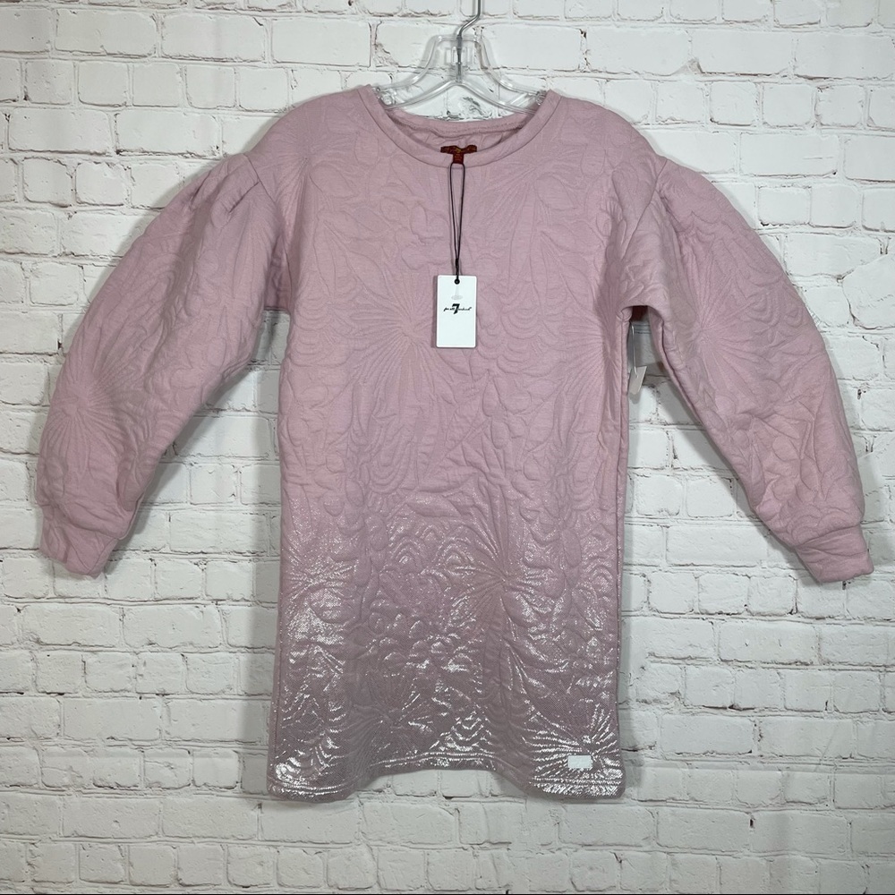 7 for All Mankind Girls XL Quilted Sweater Dress, Pinkish Violet Ice NWT